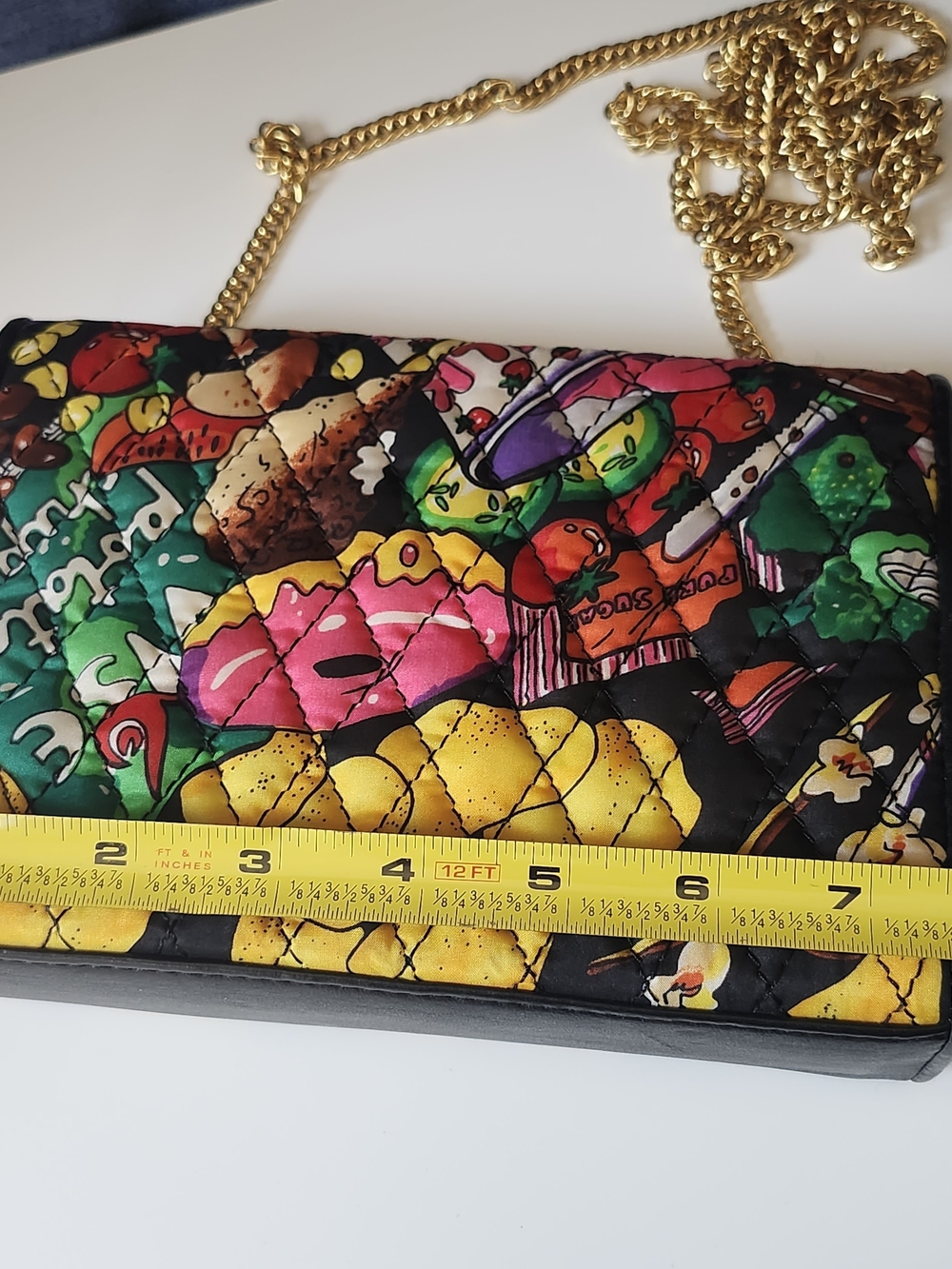 Rare Vintage Nicole Miller 1990s Junk Food Print Quilted Chain Bag Pop Art Purse - Picture 7 of 9